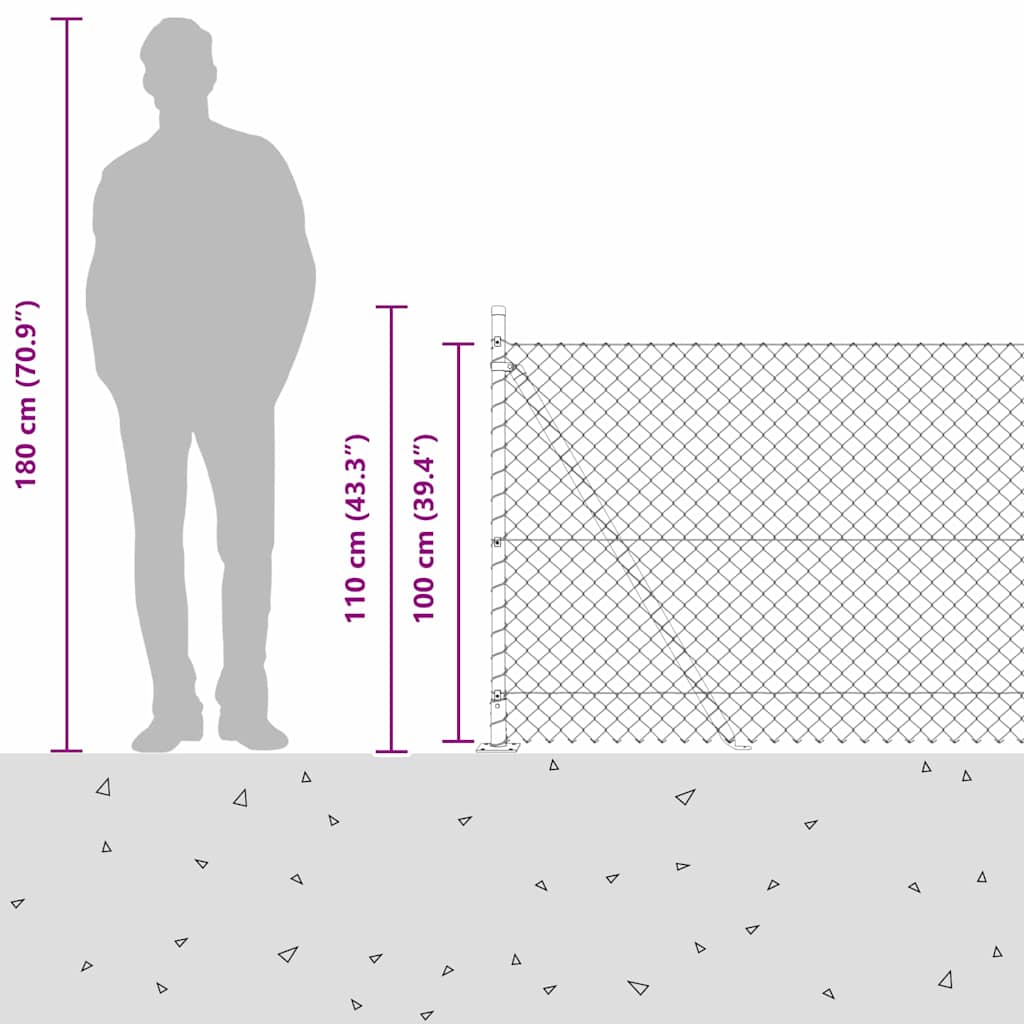 Kettengliedzaun mit Pfosten Grün 1 x 10 m Stahl